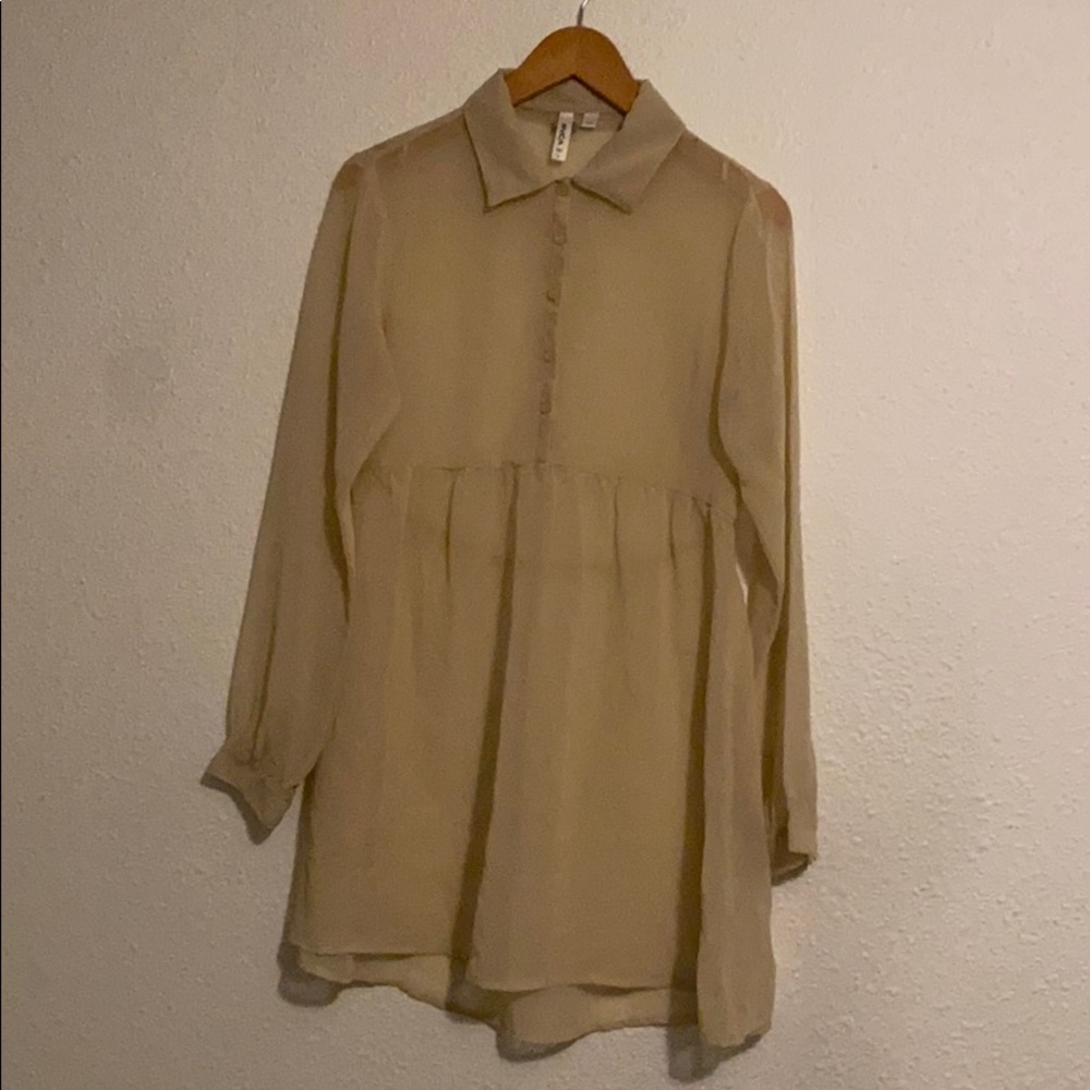 Sheer cream babydoll button up dress s